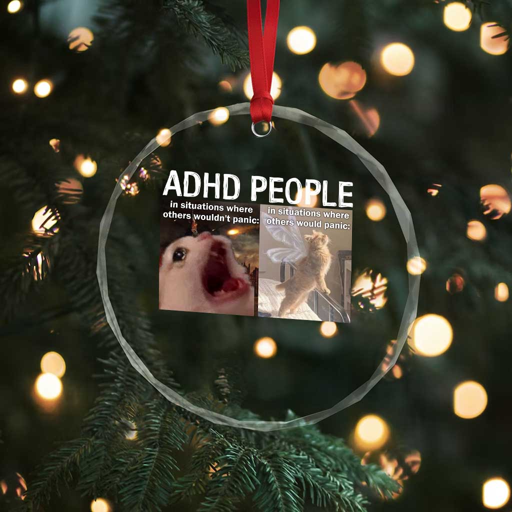 ADHD Cat Meme Crystal Glass Ornament Funny Panic Cat Mental Health Awareness TS10 Print Your Wear