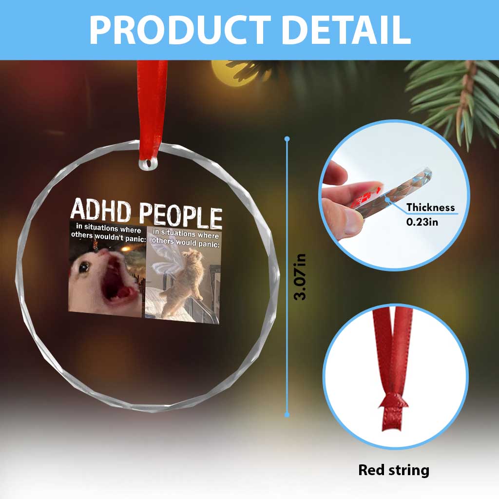 ADHD Cat Meme Crystal Glass Ornament Funny Panic Cat Mental Health Awareness TS10 Print Your Wear