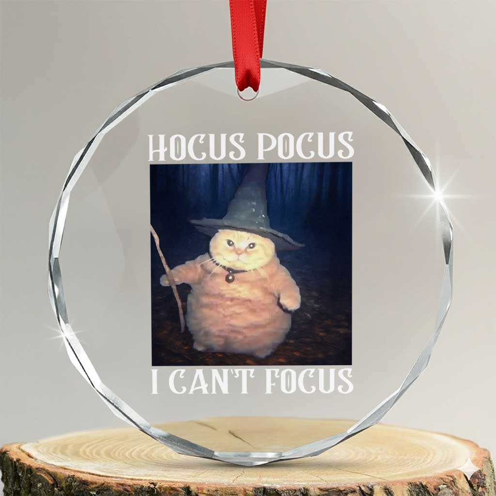 ADHD Cat Meme Crystal Glass Ornament Neurodivergent Wizard Cat I Cant Focus TS10 Transparent Glass 3'' Circle Print Your Wear
