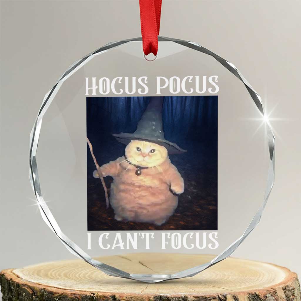 ADHD Cat Meme Crystal Glass Ornament Neurodivergent Wizard Cat I Cant Focus TS10 Transparent Glass 3'' Circle Print Your Wear