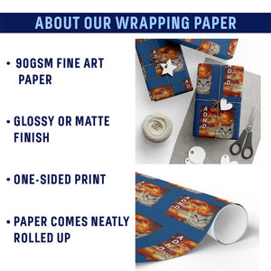 ADHD Cat Meme Wrapping Paper Roll Funny Kitty Flames Neurodivergent Gen Z TS10 Print Your Wear
