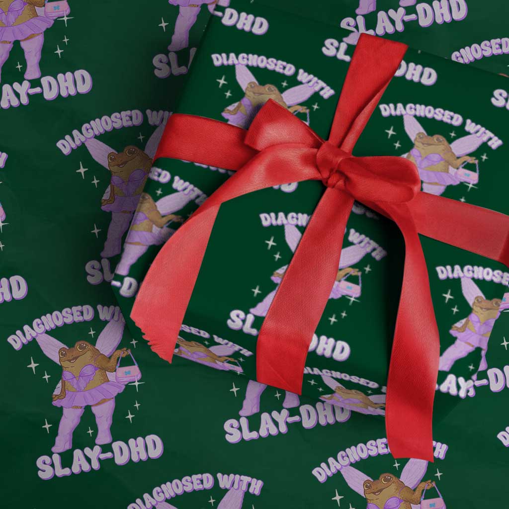 ADHD Meme Wrapping Paper Roll Funny Slay DHD Frog Neurodivergent TS10 Green Print Your Wear