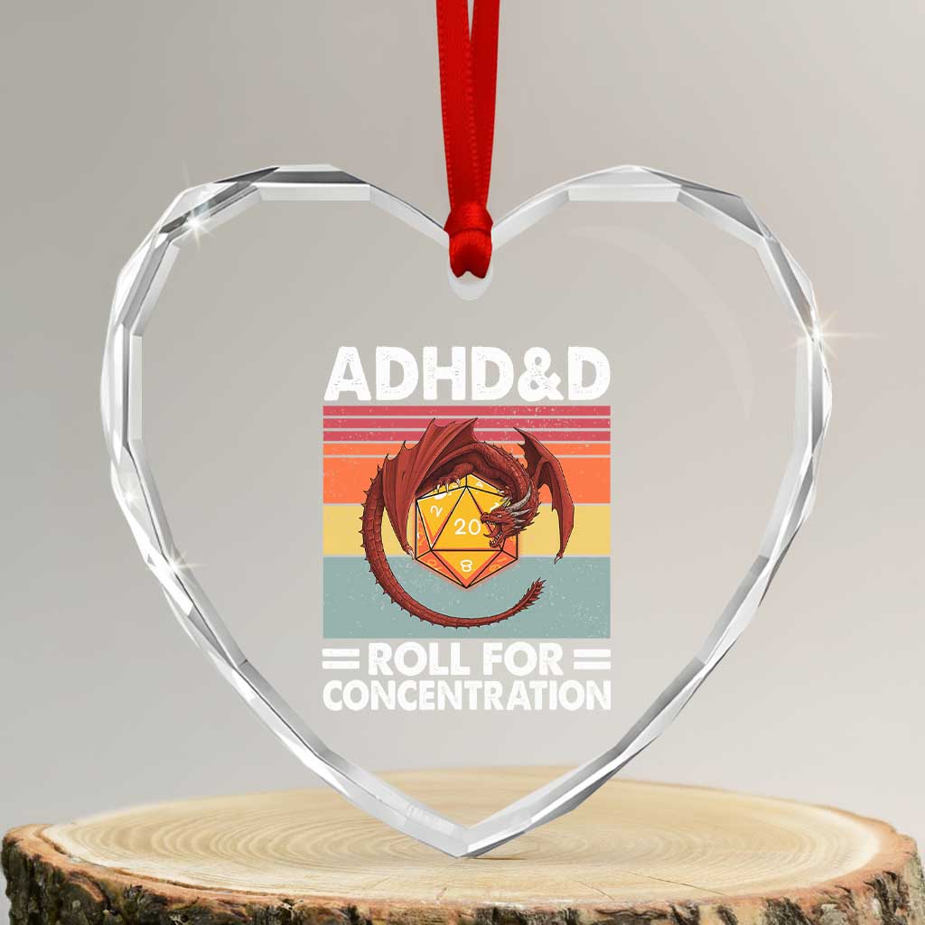 ADHD&D Roll For Concentration Heart Crystal Glass Ornament Funny RPG Gamer D20 Tabletop Dice TS11 Transparent Glass 3'' Heart Print Your Wear