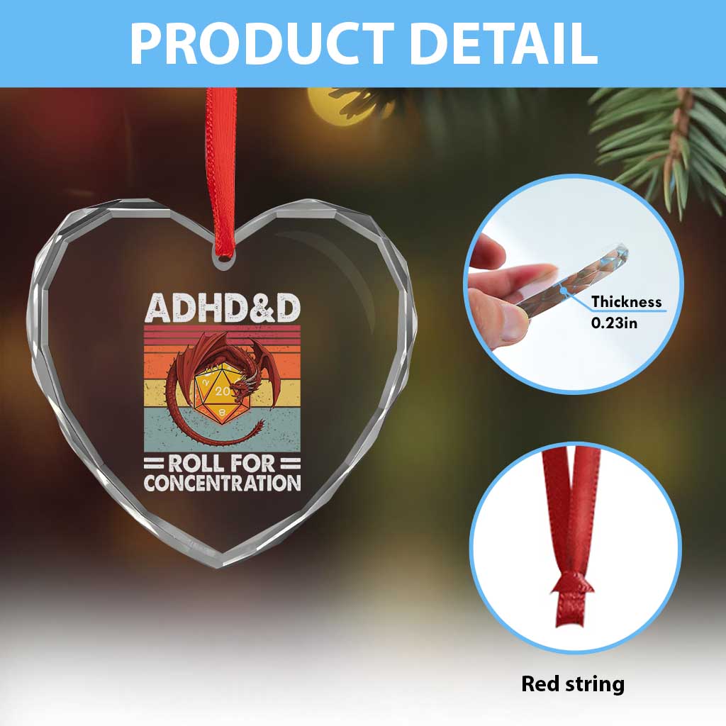 ADHD&D Roll For Concentration Heart Crystal Glass Ornament Funny RPG Gamer D20 Tabletop Dice TS11 Print Your Wear