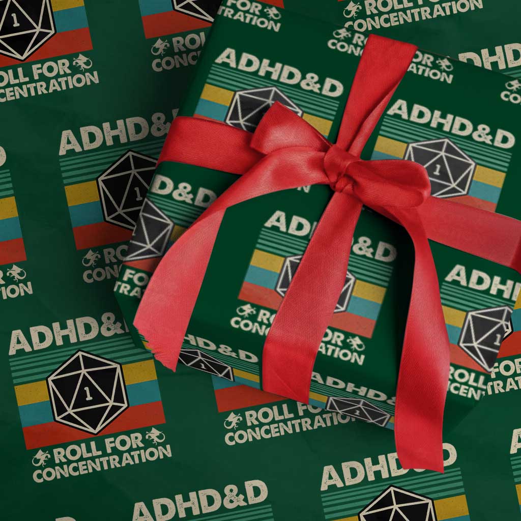 ADHD&D Roll for Concentration Wrapping Paper Roll Retro 90s ADHD Roll For Concentration Funny Gamer TS10 Green Print Your Wear