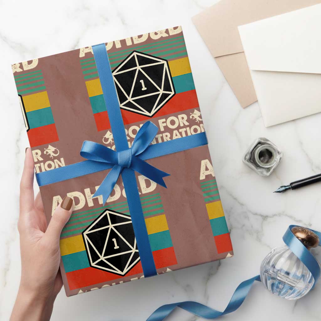ADHD&D Roll for Concentration Wrapping Paper Roll Retro 90s ADHD Roll For Concentration Funny Gamer TS10 Mocha Print Your Wear