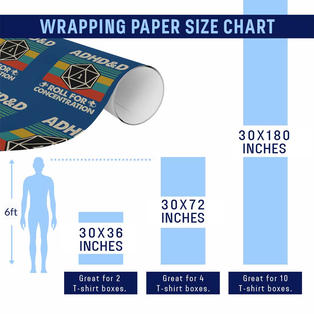 ADHD&D Roll for Concentration Wrapping Paper Roll Retro 90s ADHD Roll For Concentration Funny Gamer TS10 Print Your Wear