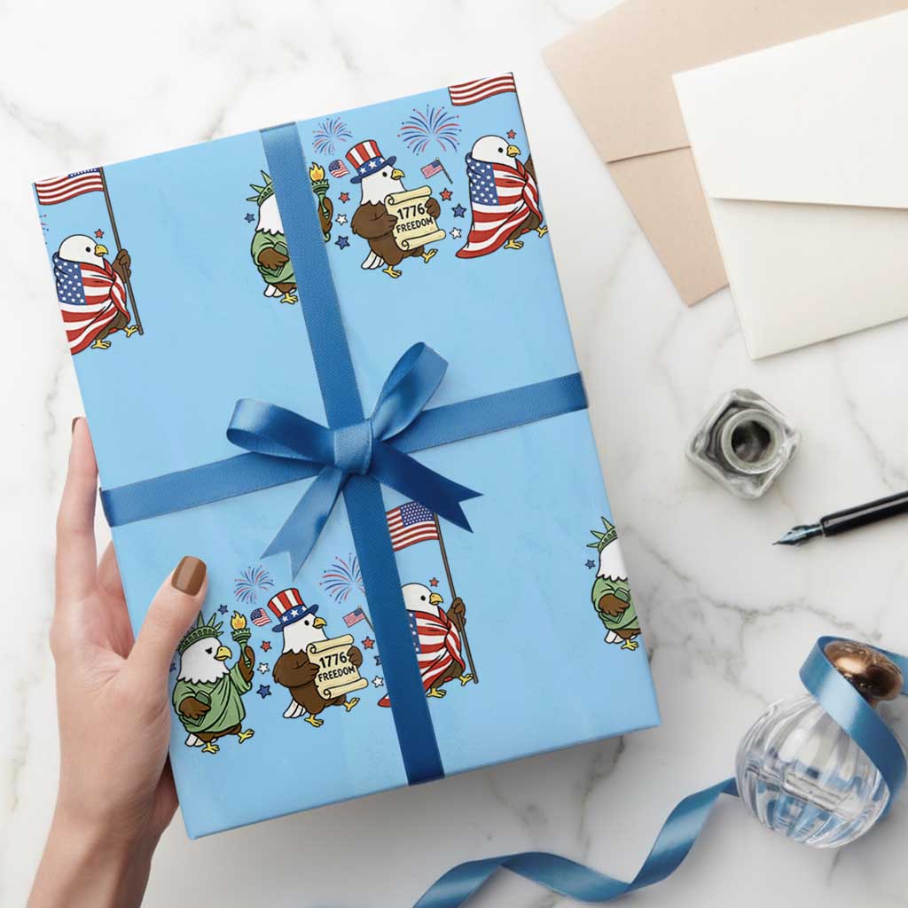 Adorable Patriotic Eagle 250 Years Of Freedom Wrapping Paper Roll USA Anniversary Gift TS12 Light Blue Print Your Wear