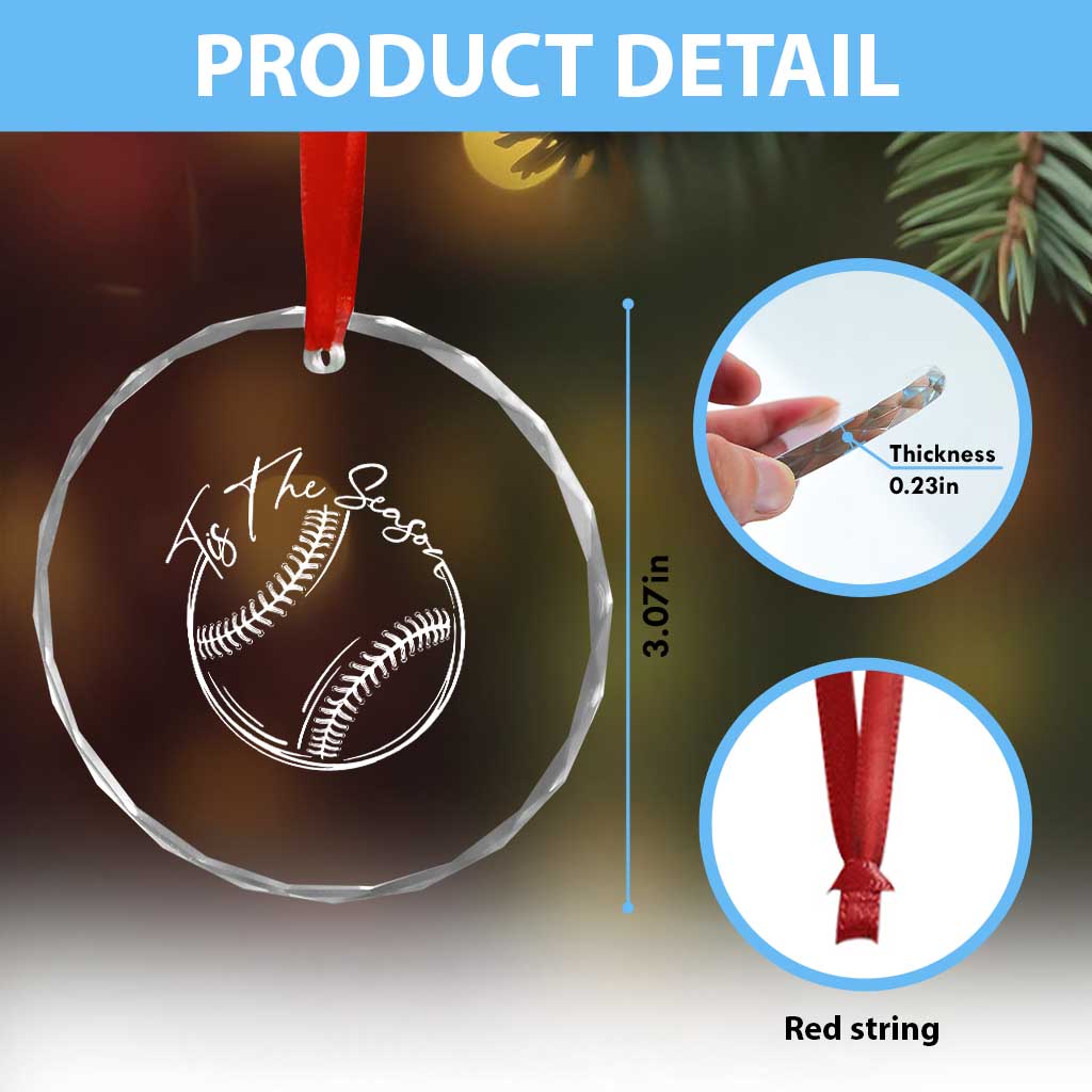 Aesthetic Tis The Season Baseball Graphic Crystal Glass Ornament Sports Fan Gift TS12 Print Your Wear