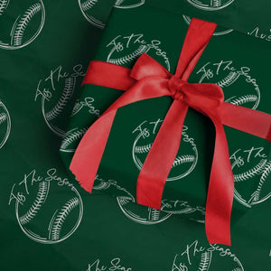 Aesthetic Tis The Season Baseball Graphic Wrapping Paper Roll Sports Fan Gift TS12 Green Print Your Wear
