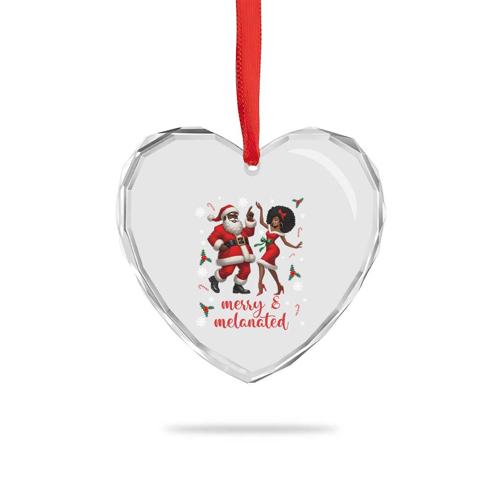 African American Christmas Heart Crystal Glass Ornament Funny Dancing Black Santa And Mrs Claus Merry And Melanated TS12 Print Your Wear