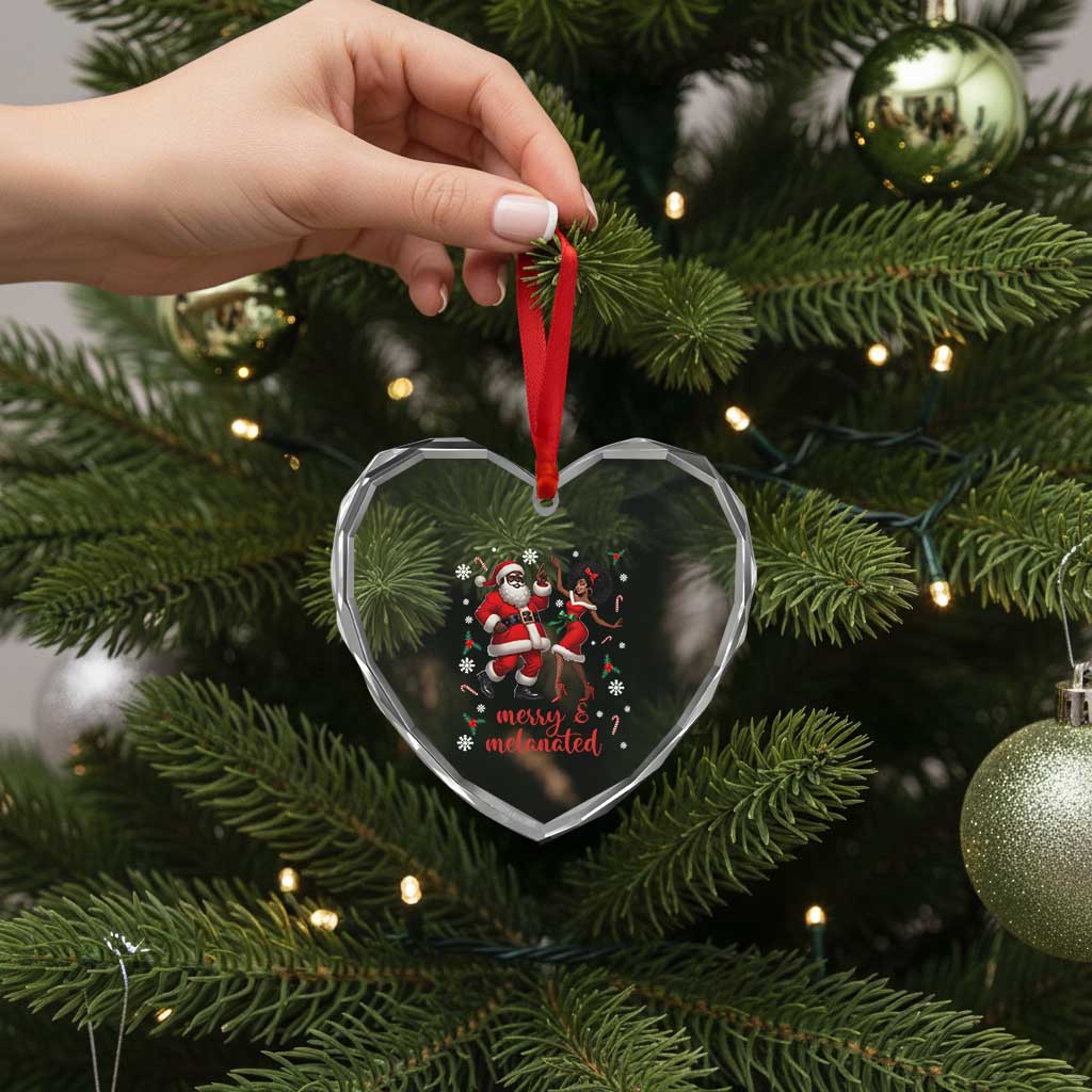 African American Christmas Heart Crystal Glass Ornament Funny Dancing Black Santa And Mrs Claus Merry And Melanated TS12 Print Your Wear
