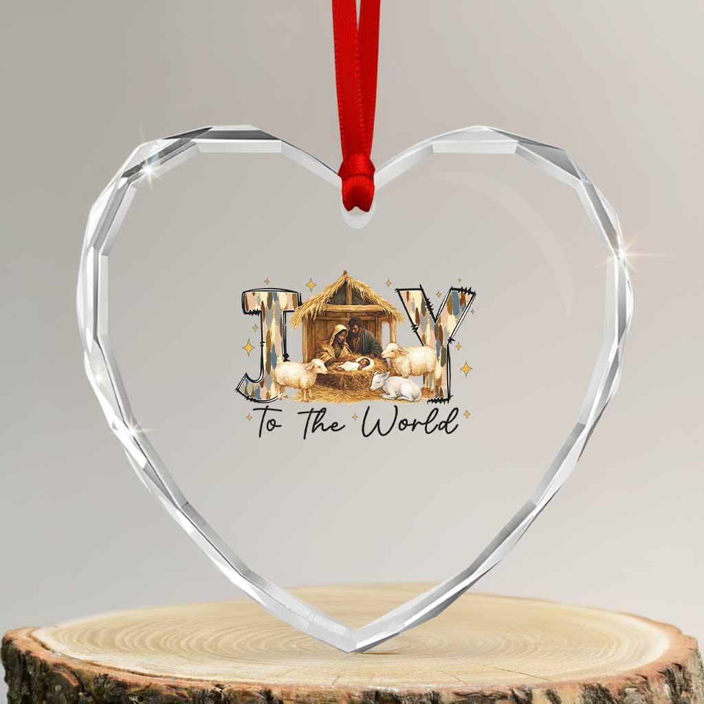 African American Christmas Nativity Scene Heart Crystal Glass Ornament Joy To The World Afro Black Jesus - Print Your Wear