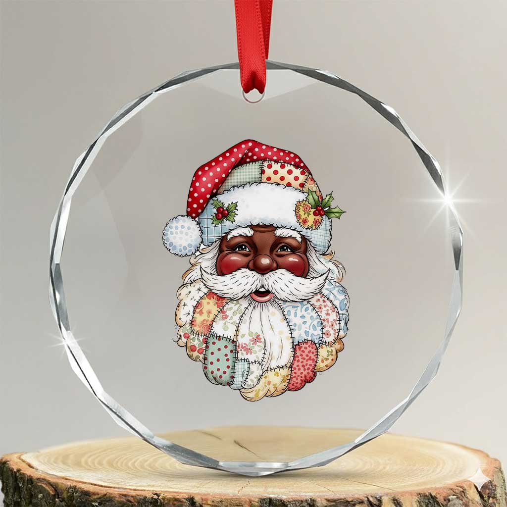 African American Christmas Retro Patchwork Black Santa Crystal Glass Ornament TS11 Transparent Glass 3'' Circle Print Your Wear