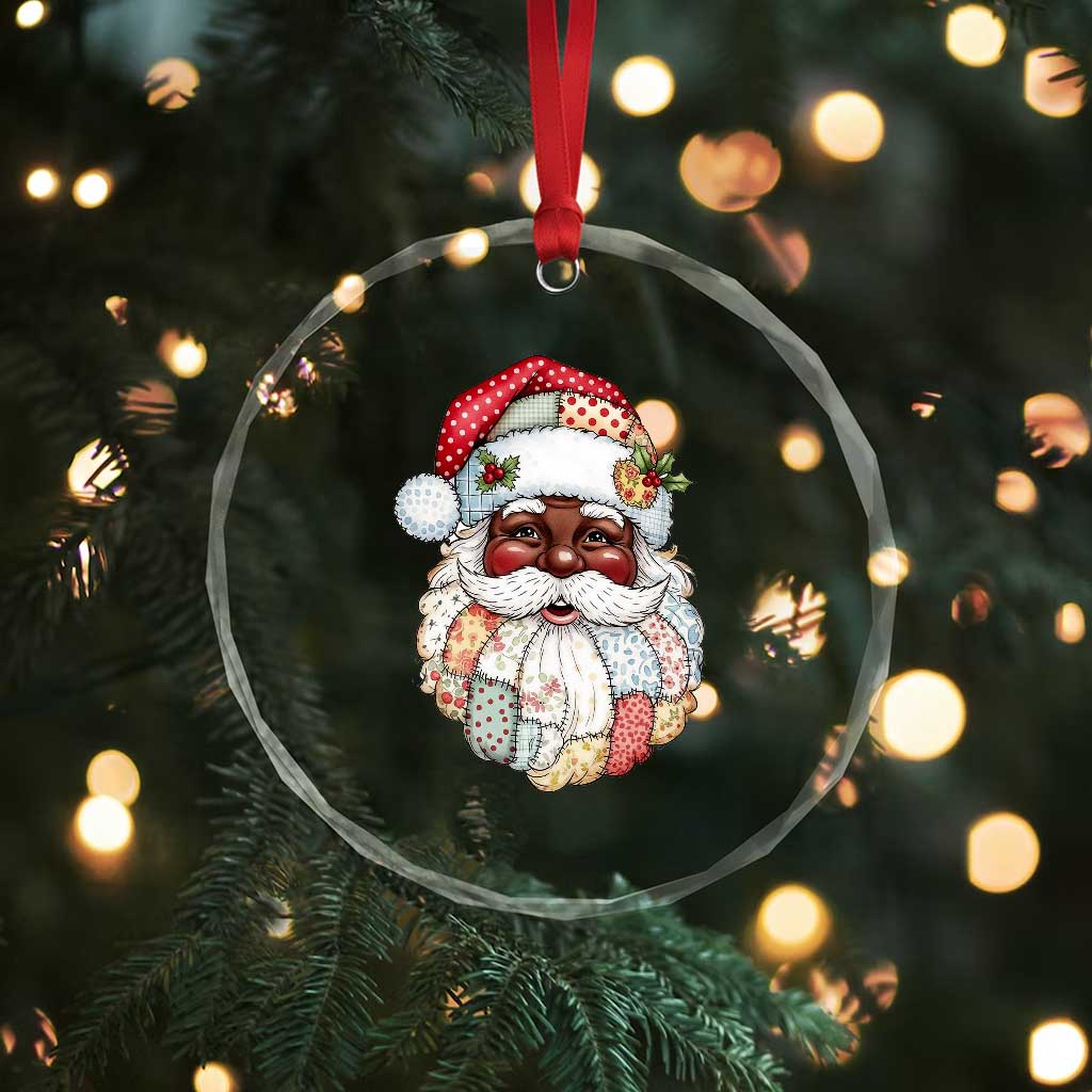 African American Christmas Retro Patchwork Black Santa Crystal Glass Ornament TS11 Print Your Wear