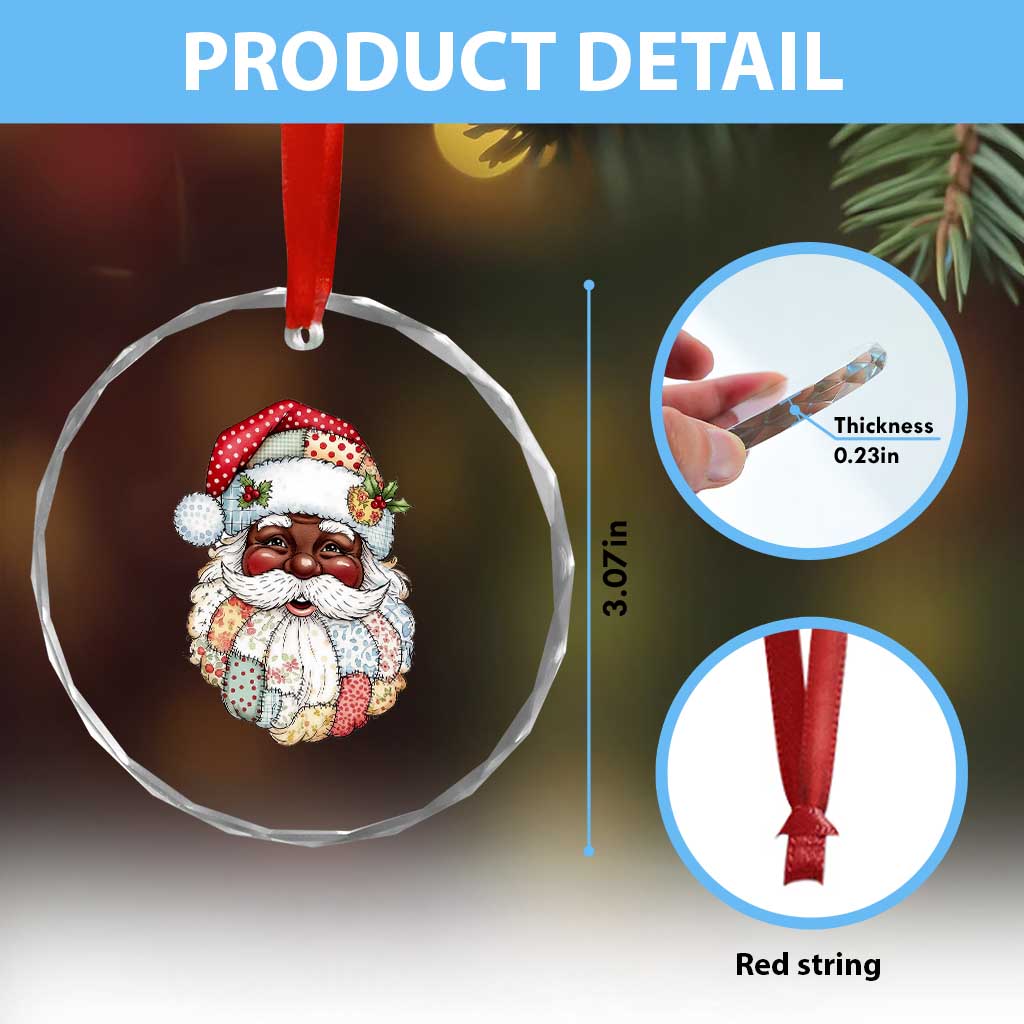 African American Christmas Retro Patchwork Black Santa Crystal Glass Ornament TS11 Print Your Wear