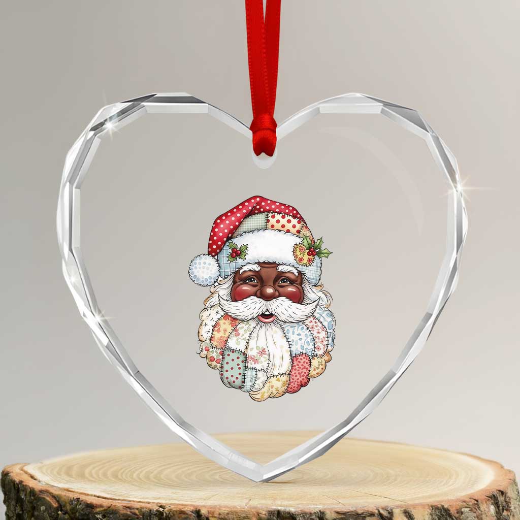 African American Christmas Retro Patchwork Black Santa Heart Crystal Glass Ornament TS11 Transparent Glass 3'' Heart Print Your Wear