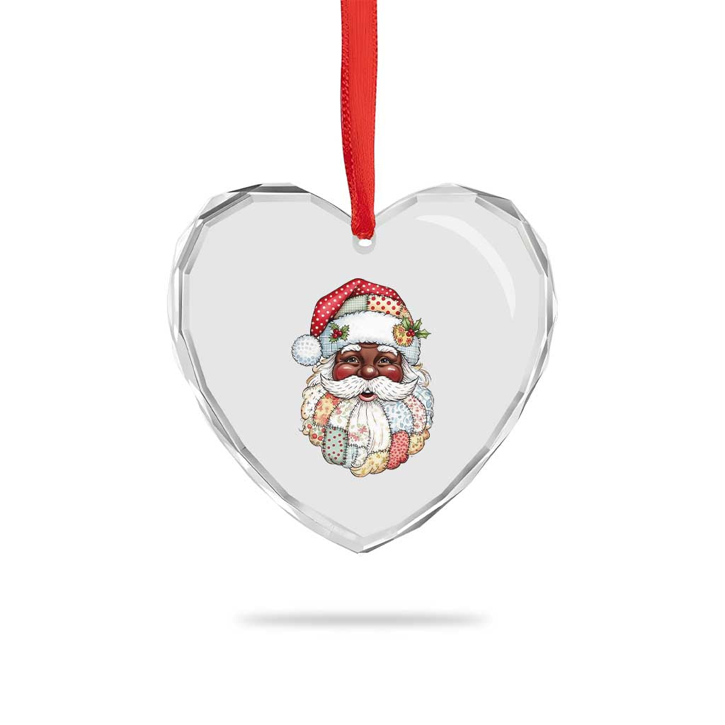 African American Christmas Retro Patchwork Black Santa Heart Crystal Glass Ornament TS11 Print Your Wear