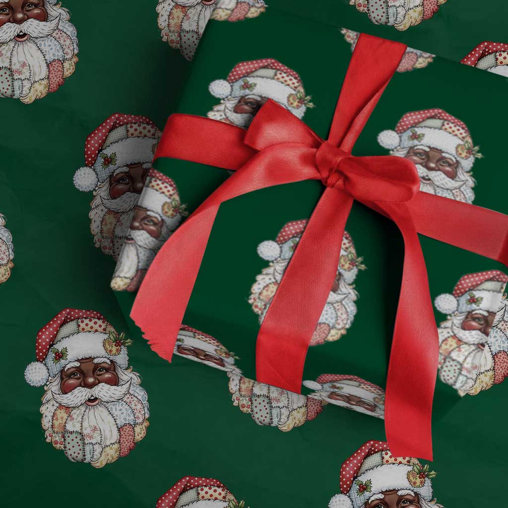 African American Christmas Retro Patchwork Black Santa Wrapping Paper Roll TS11 Green Print Your Wear