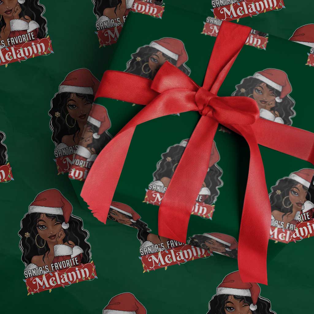 African American Christmas Wrapping Paper Roll Santa's Favorite Melanin Santa Girl TS11 Green Print Your Wear