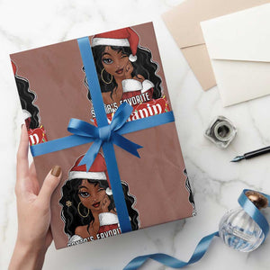 African American Christmas Wrapping Paper Roll Santa's Favorite Melanin Santa Girl TS11 Mocha Print Your Wear