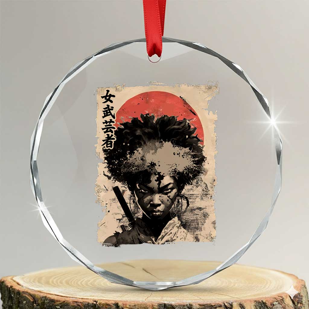 African American Female Samurai Warrior Crystal Glass Ornament Japanese Art Black Onna Bugeisha TS11 Transparent Glass 3'' Circle Print Your Wear