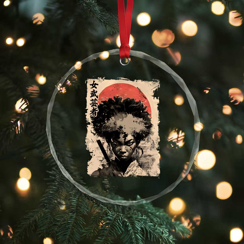 African American Female Samurai Warrior Crystal Glass Ornament Japanese Art Black Onna Bugeisha TS11 Print Your Wear