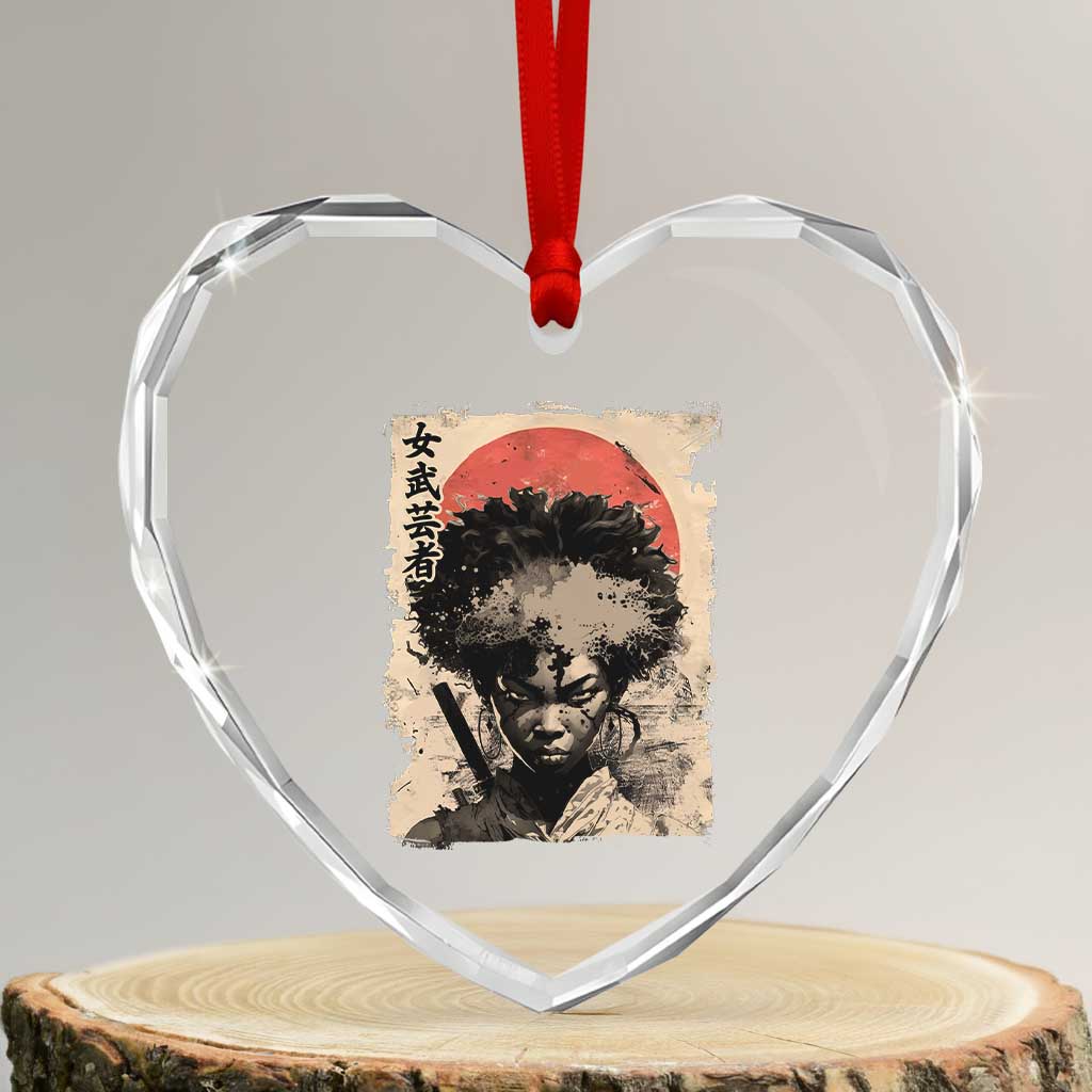 African American Female Samurai Warrior Heart Crystal Glass Ornament Japanese Art Black Onna Bugeisha TS11 Transparent Glass 3'' Heart Print Your Wear