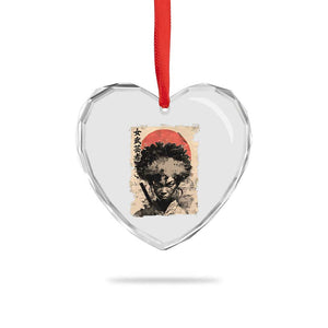 African American Female Samurai Warrior Heart Crystal Glass Ornament Japanese Art Black Onna Bugeisha TS11 Print Your Wear