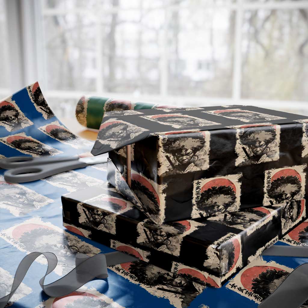 African American Female Samurai Warrior Wrapping Paper Roll Japanese Art Black Onna Bugeisha TS11 Black Print Your Wear