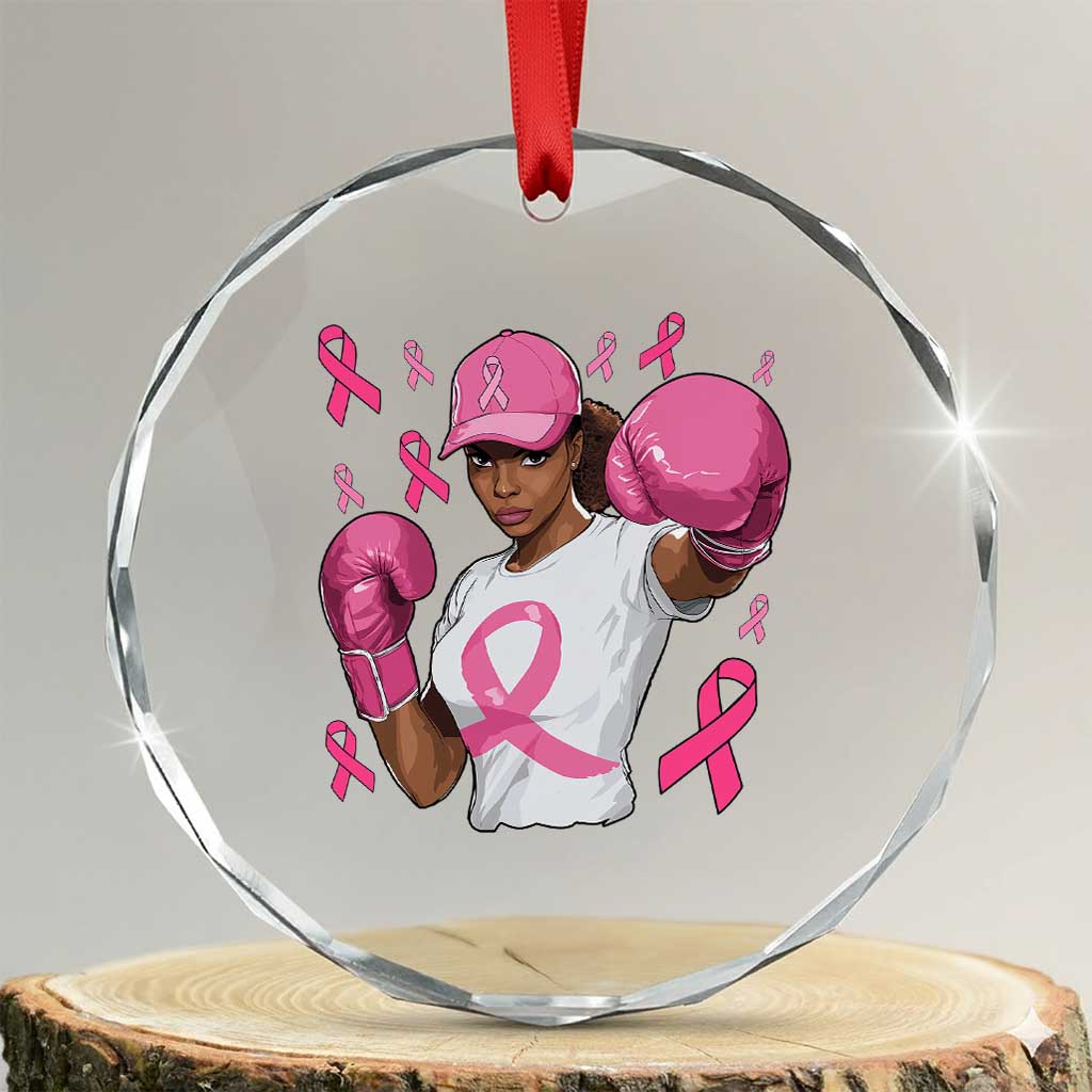 African American Fighter Breast Cancer Awareness Crystal Glass Ornament Pink Ribbon TS11 Print Your Wear