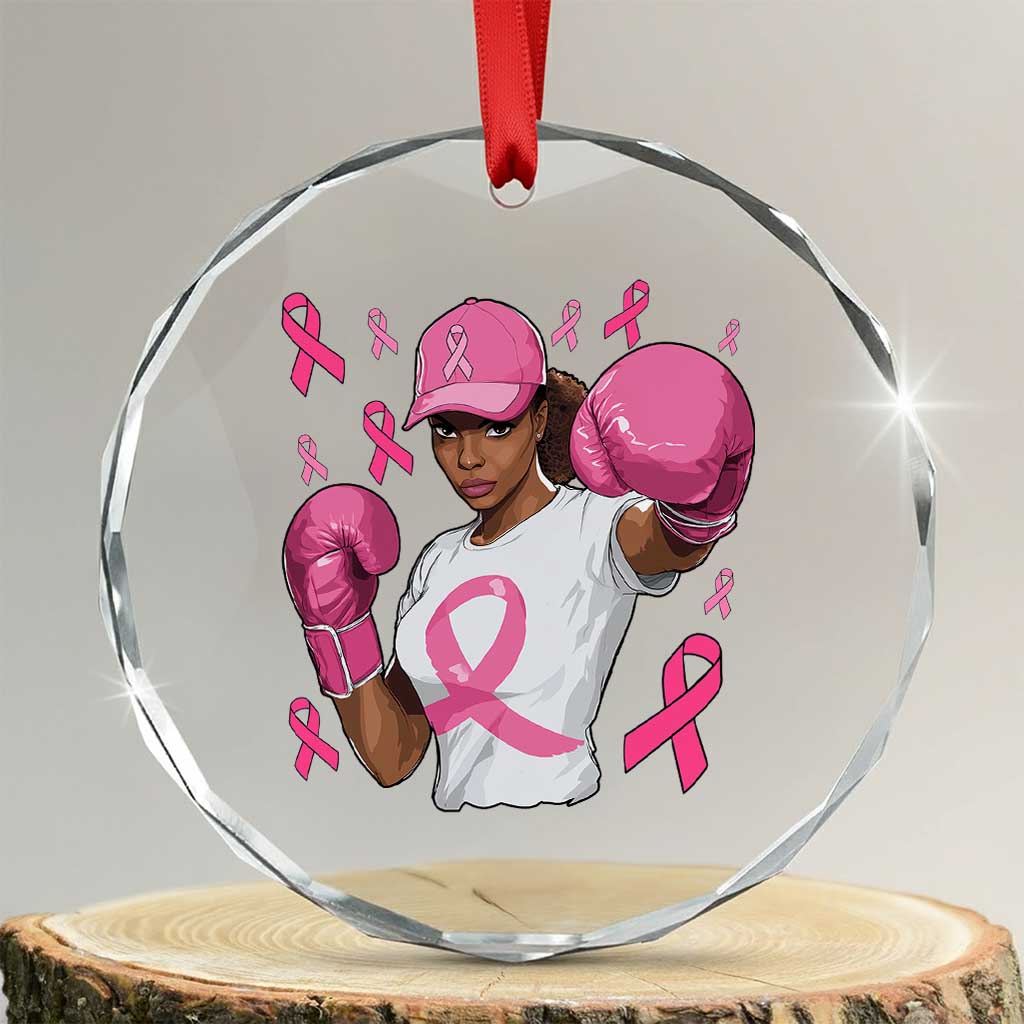 African American Fighter Breast Cancer Awareness Crystal Glass Ornament Pink Ribbon TS11 Transparent Glass 3'' Circle Print Your Wear
