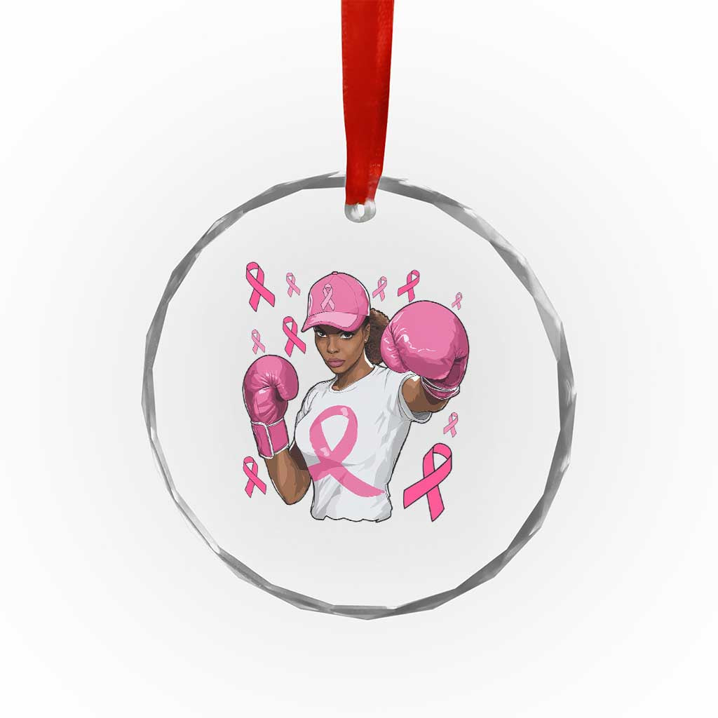 African American Fighter Breast Cancer Awareness Crystal Glass Ornament Pink Ribbon TS11 Print Your Wear