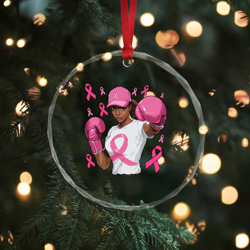 African American Fighter Breast Cancer Awareness Crystal Glass Ornament Pink Ribbon TS11 Print Your Wear