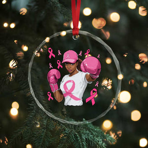 African American Fighter Breast Cancer Awareness Crystal Glass Ornament Pink Ribbon TS11 Print Your Wear