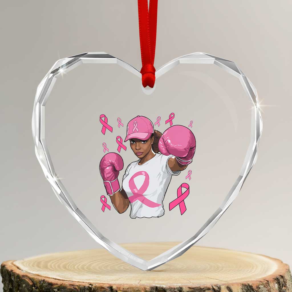 African American Fighter Breast Cancer Awareness Heart Crystal Glass Ornament Pink Ribbon TS11 Transparent Glass 3'' Heart Print Your Wear