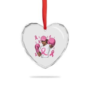 African American Fighter Breast Cancer Awareness Heart Crystal Glass Ornament Pink Ribbon TS11 Print Your Wear