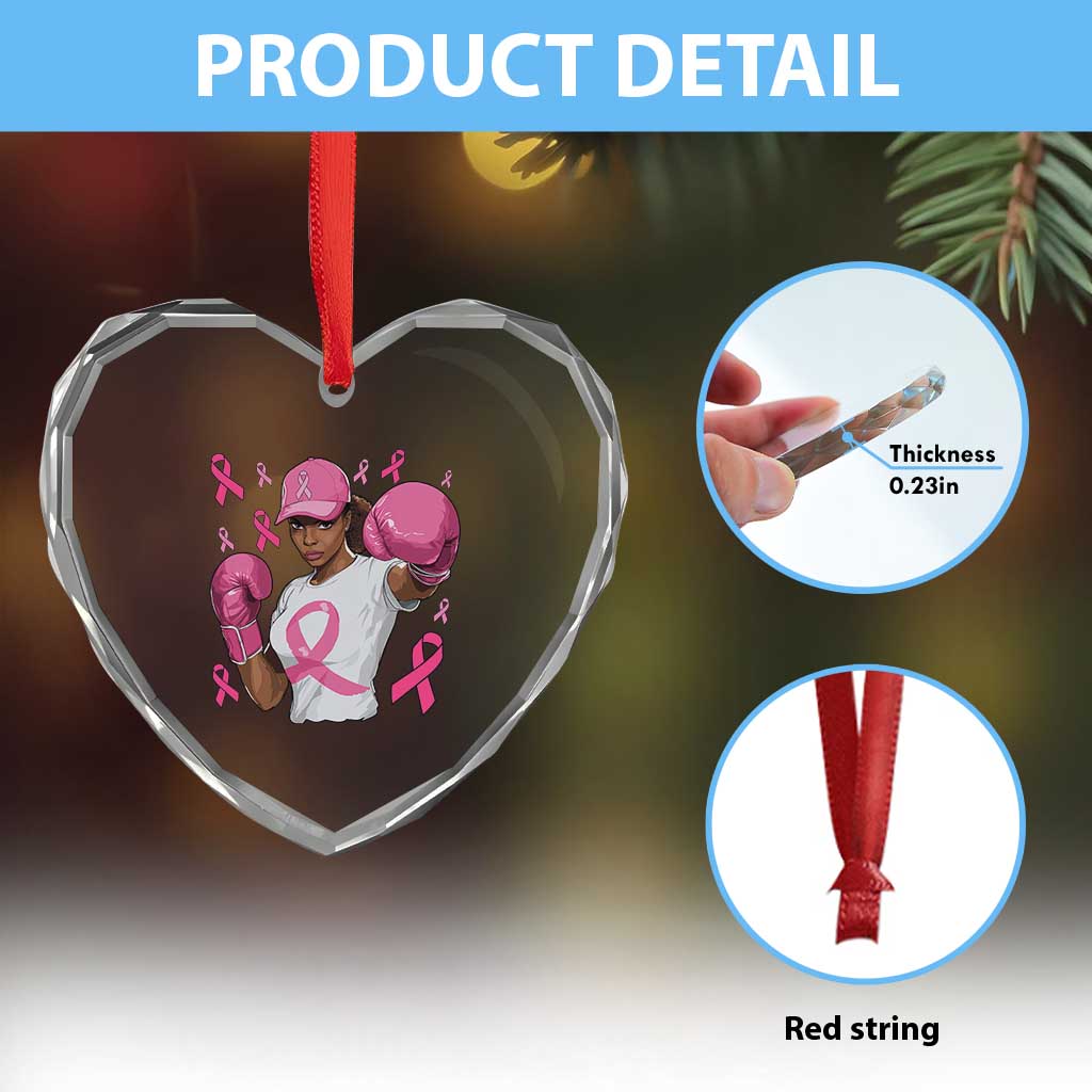African American Fighter Breast Cancer Awareness Heart Crystal Glass Ornament Pink Ribbon TS11 Print Your Wear