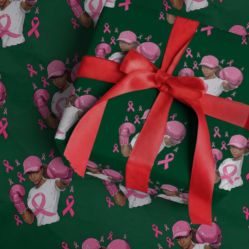 African American Fighter Breast Cancer Awareness Wrapping Paper Roll Pink Ribbon TS11 Green Print Your Wear