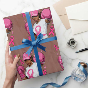African American Fighter Breast Cancer Awareness Wrapping Paper Roll Pink Ribbon TS11 Mocha Print Your Wear