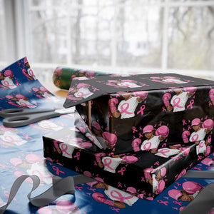 African American Fighter Breast Cancer Awareness Wrapping Paper Roll Pink Ribbon TS11 Black Print Your Wear