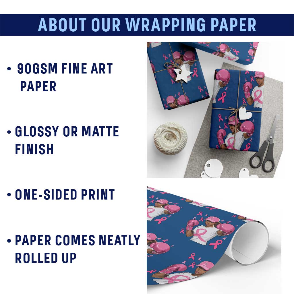 African American Fighter Breast Cancer Awareness Wrapping Paper Roll Pink Ribbon TS11 Print Your Wear