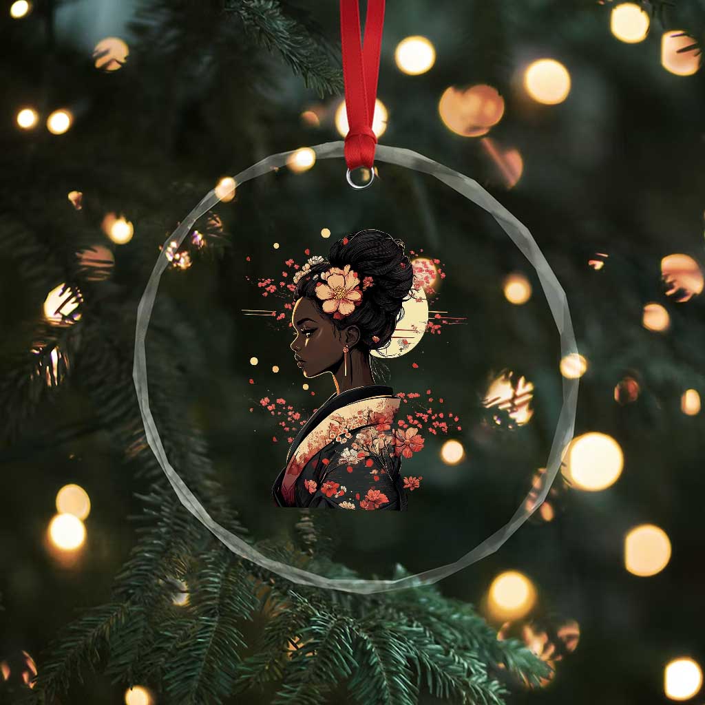 African American Geisha Kimono Blasian Japanese Sakura Crystal Glass Ornament TS11 Print Your Wear