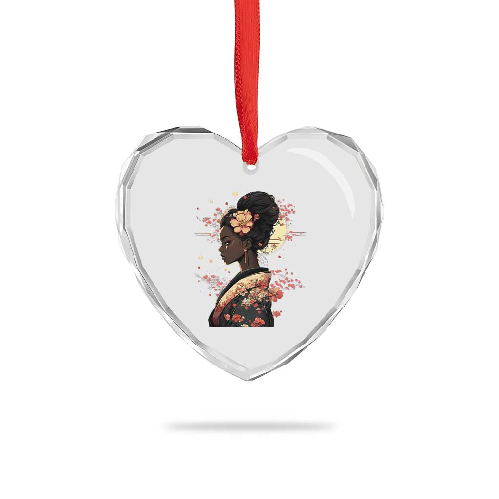 African American Geisha Kimono Blasian Japanese Sakura Heart Crystal Glass Ornament TS11 Print Your Wear