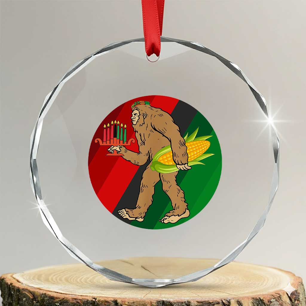 African American Holiday Gift Crystal Glass Ornament Retro Sunset Bigfoot With Kwanzaa Candle TS12 Transparent Glass 3'' Circle Print Your Wear