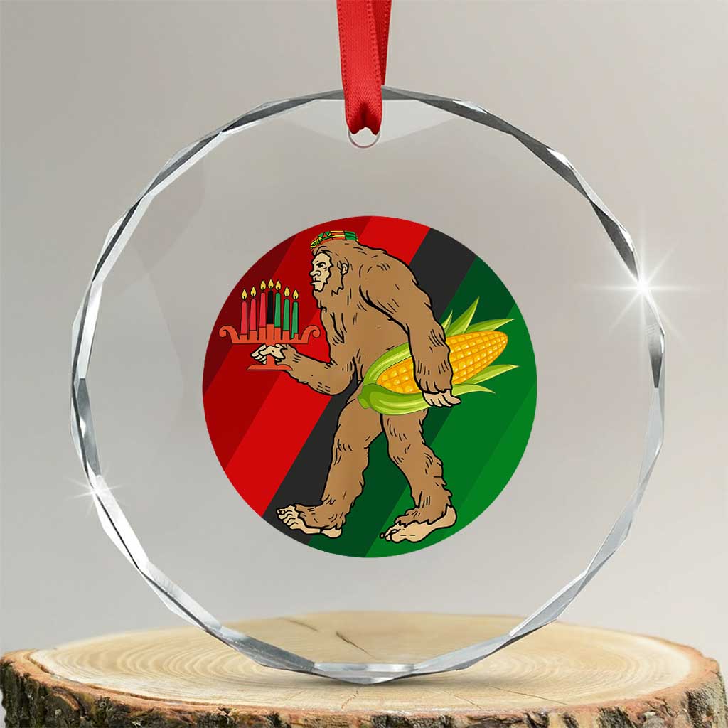 African American Holiday Gift Crystal Glass Ornament Retro Sunset Bigfoot With Kwanzaa Candle - Print Your Wear