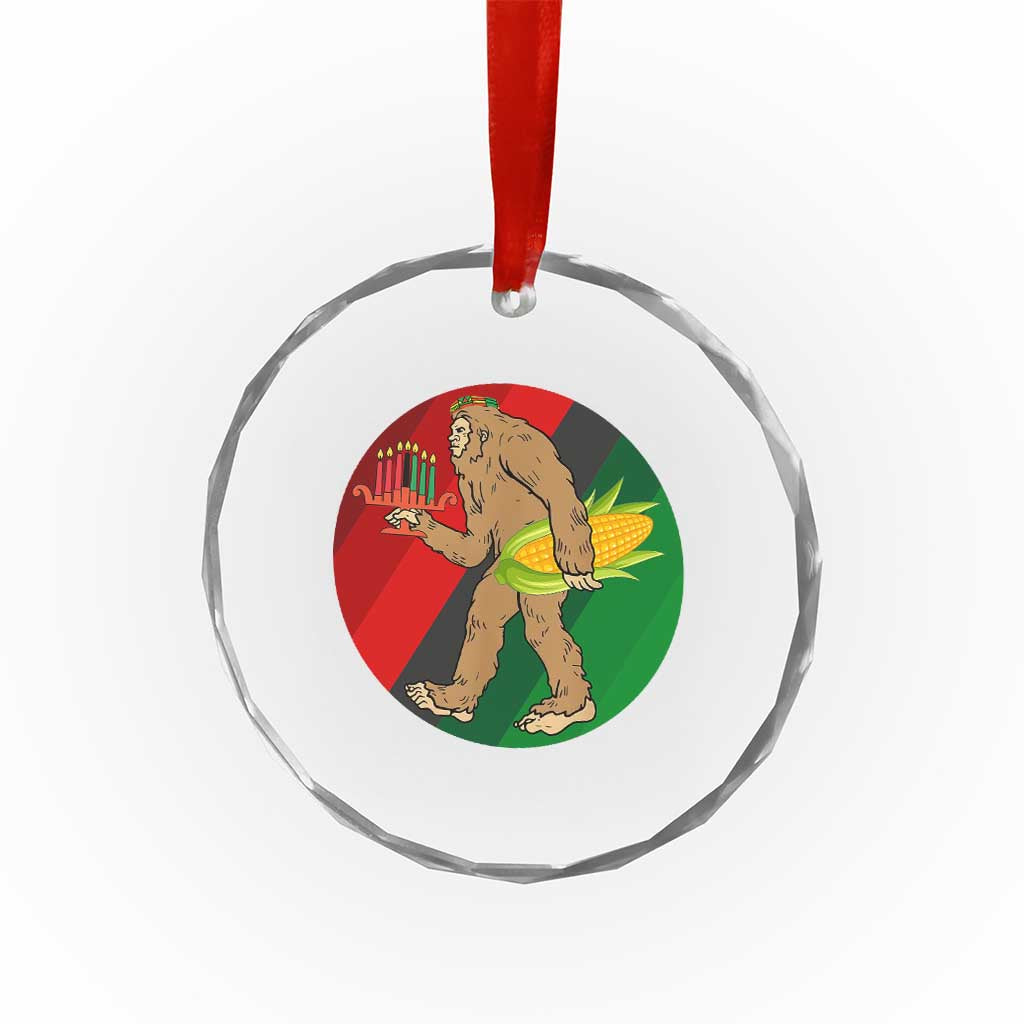 African American Holiday Gift Crystal Glass Ornament Retro Sunset Bigfoot With Kwanzaa Candle - Print Your Wear