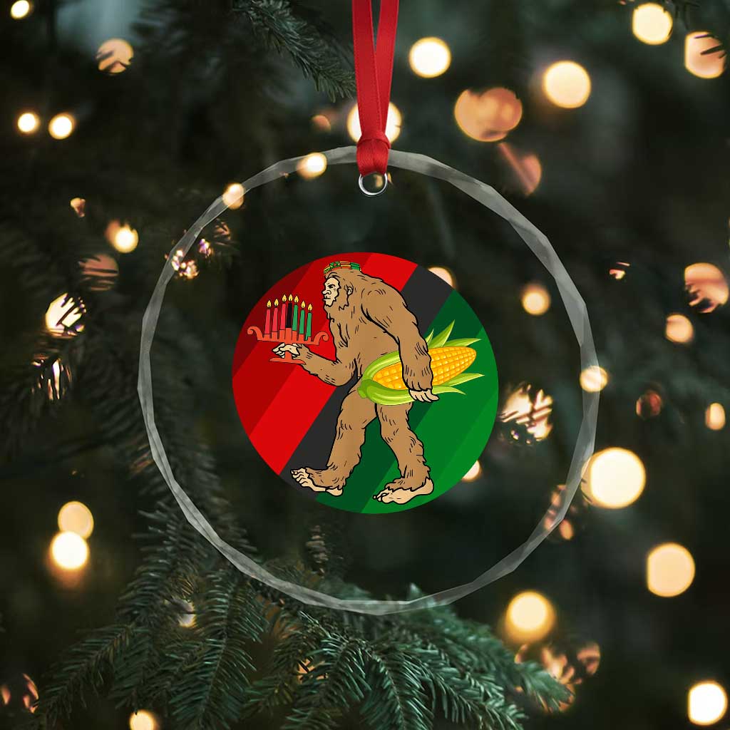 African American Holiday Gift Crystal Glass Ornament Retro Sunset Bigfoot With Kwanzaa Candle - Print Your Wear