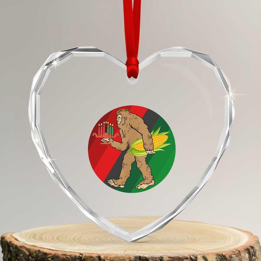 African American Holiday Gift Heart Crystal Glass Ornament Retro Sunset Bigfoot With Kwanzaa Candle TS12 Transparent Glass 3'' Heart Print Your Wear