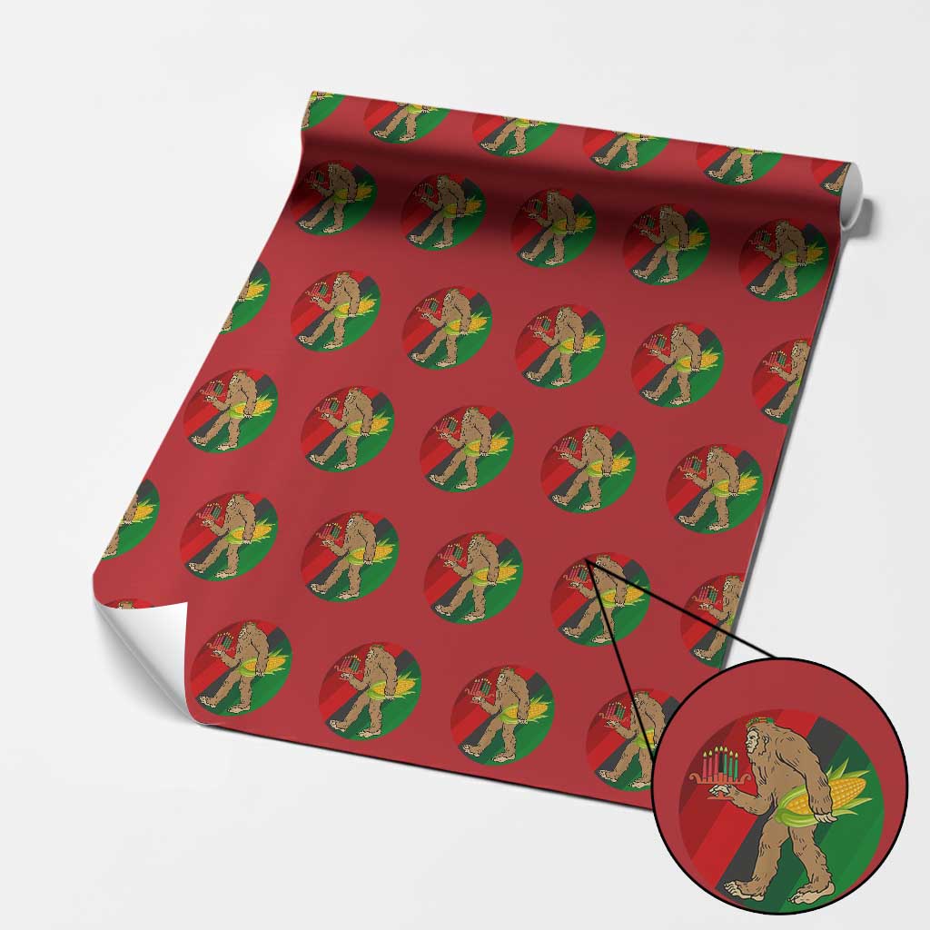 African American Holiday Gift Wrapping Paper Roll Retro Sunset Bigfoot With Kwanzaa Candle - Print Your Wear